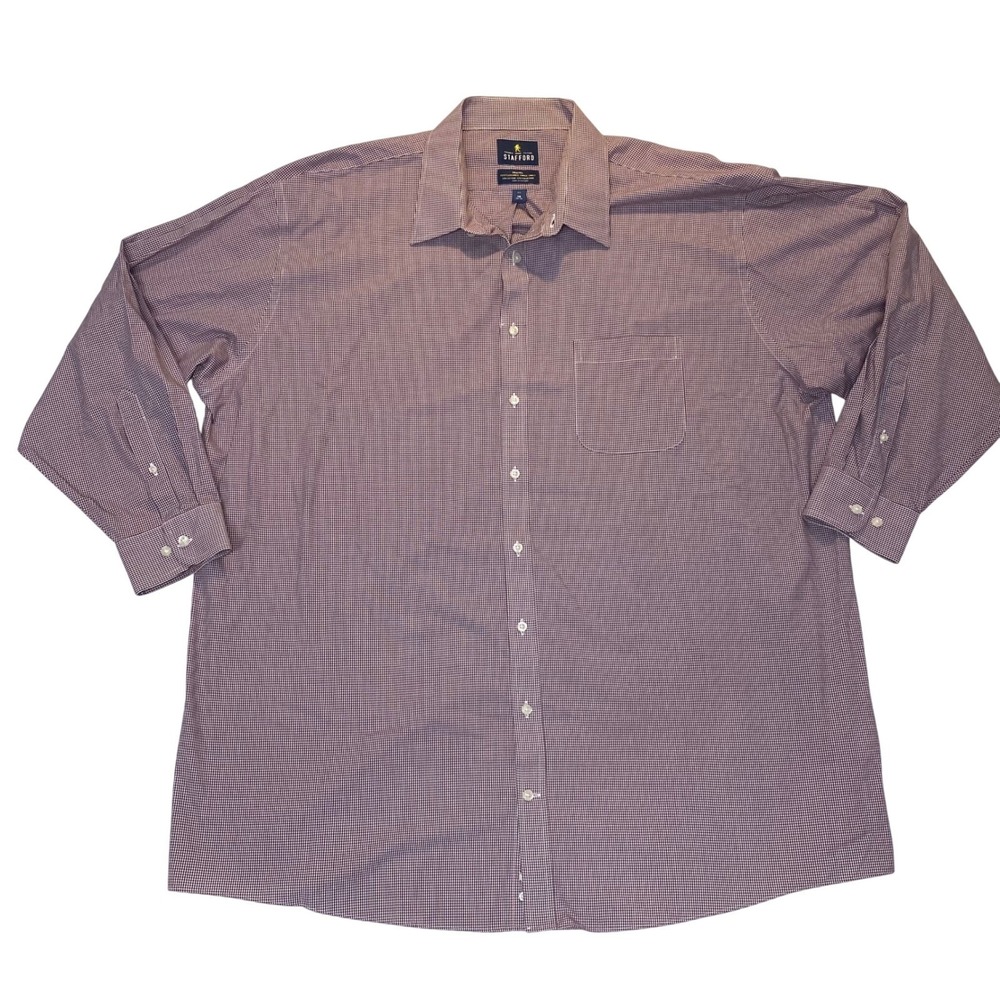 Stafford Travel Dress Shirt Mens 19 34/35 Classic Fit Check Performance